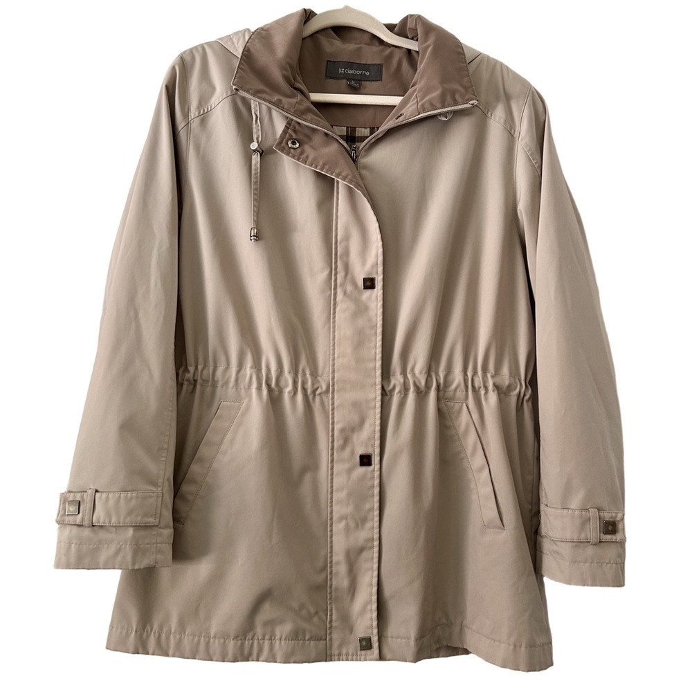 Vintage Y2K Liz Claiborne Beige Jacket Coat Detachable Hood Size Large